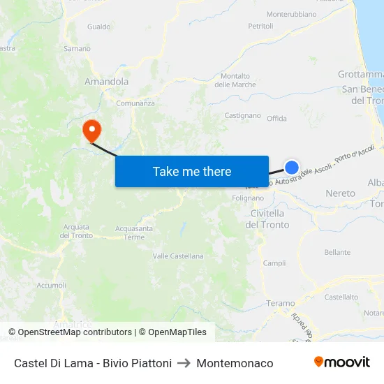 Castel Di Lama - Piattoni Junction to Montemonaco map