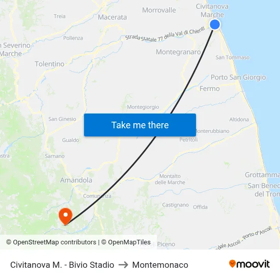 Civitanova M. - Stadium Junction to Montemonaco map