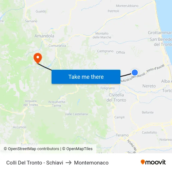 Colli Del Tronto - Schiavi to Montemonaco map