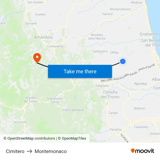 Cemetery to Montemonaco map