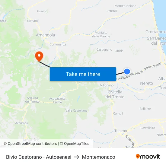 Bivio Castorano - Autosenesi to Montemonaco map