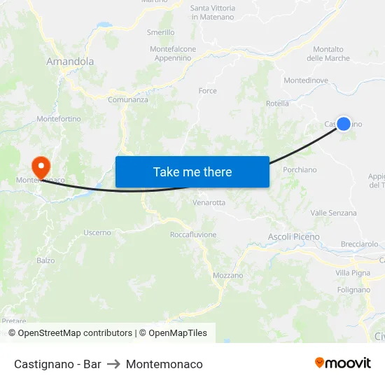 Castignano - Bar to Montemonaco map