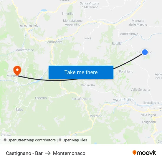 Castignano - Bar to Montemonaco map
