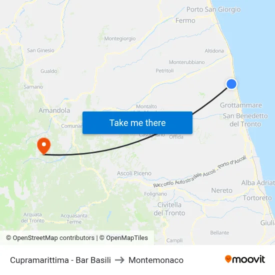 Cupramarittima - Basili Bar to Montemonaco map