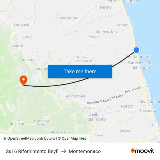 SS16 Beyfi Gas Station to Montemonaco map