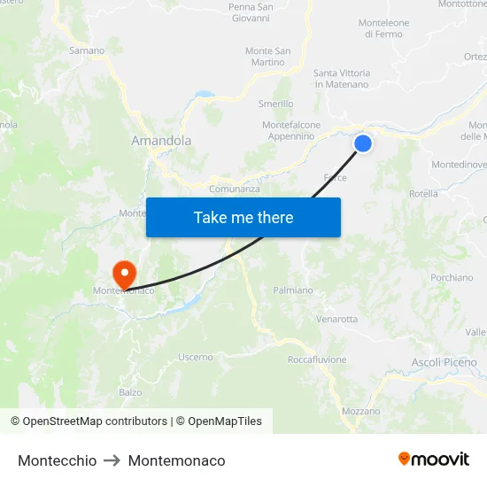 Montecchio to Montemonaco map