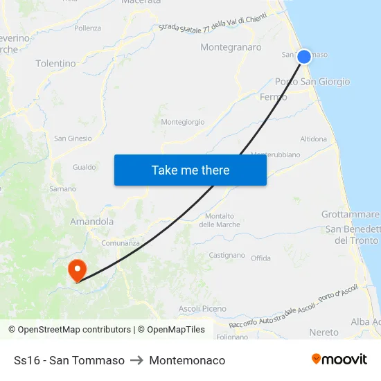 Highway 16 - San Tommaso to Montemonaco map