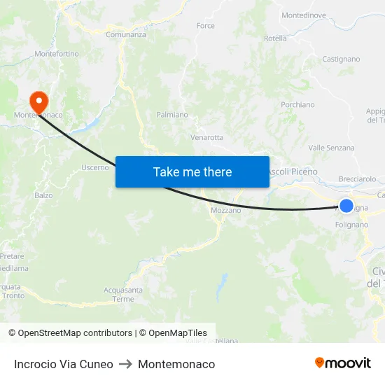 Cuneo Street Intersection to Montemonaco map