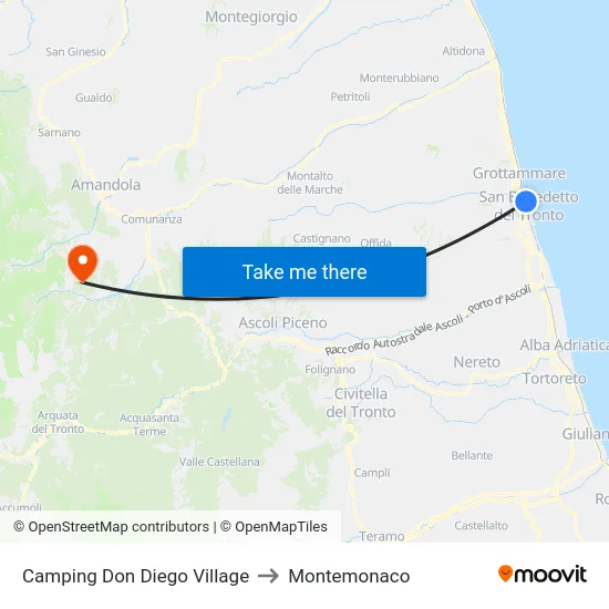 Camping Don Diego Village to Montemonaco map
