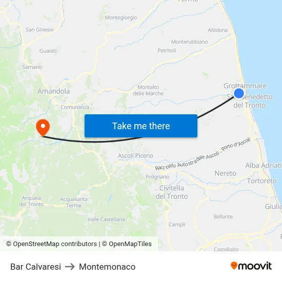Calvaresi Bar to Montemonaco map