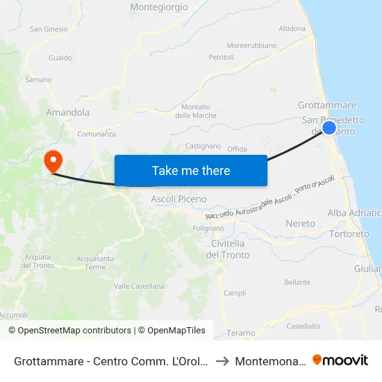 Grottammare - L'Orologio Shopping Center to Montemonaco map