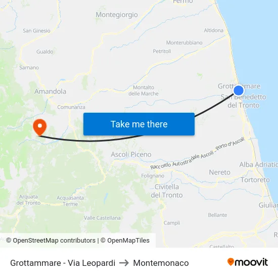 Grottammare - Via Leopardi to Montemonaco map
