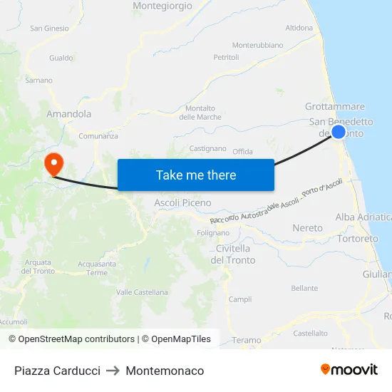 Piazza Carducci to Montemonaco map