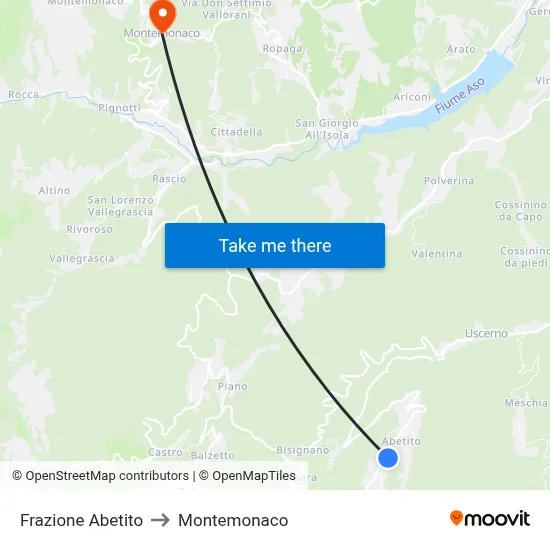 Abetito District to Montemonaco map