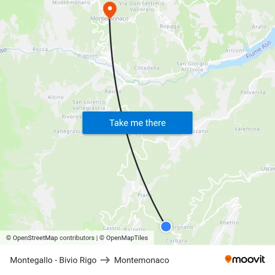 Montegallo - Rigo Junction to Montemonaco map