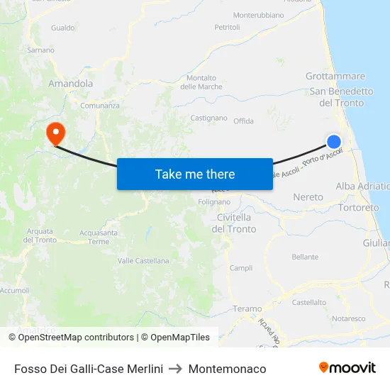 Galli Creek-Merlini Houses to Montemonaco map
