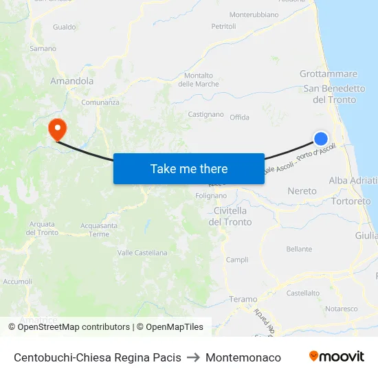 Centobuchi-Queen of Peace Church to Montemonaco map