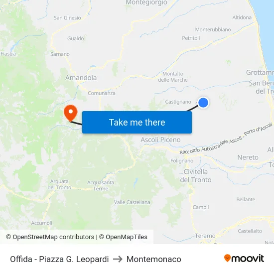 Offida - Piazza G. Leopardi to Montemonaco map