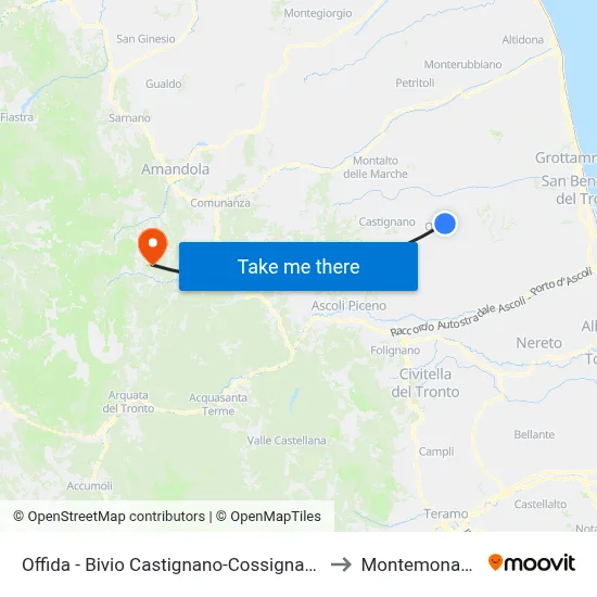 Offida - Castignano-Cossignano Junction to Montemonaco map