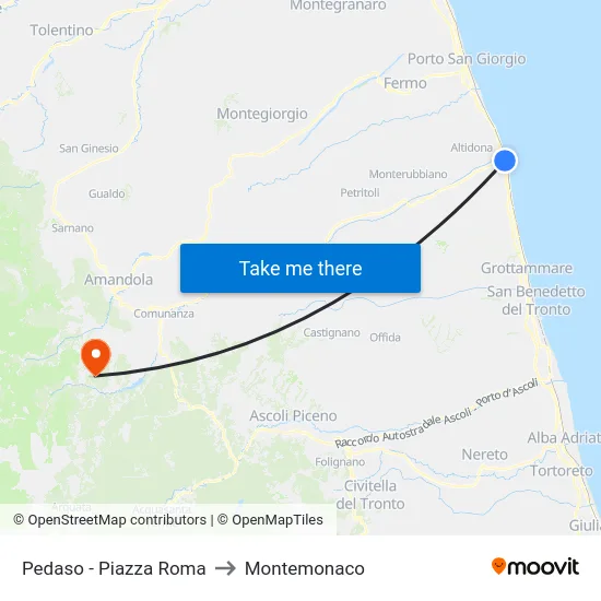 Pedaso - Piazza Roma to Montemonaco map