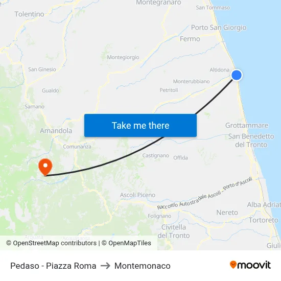 Pedaso - Roma Square to Montemonaco map