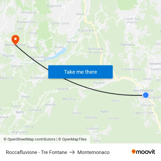 Roccafluvione - Three Fountains to Montemonaco map