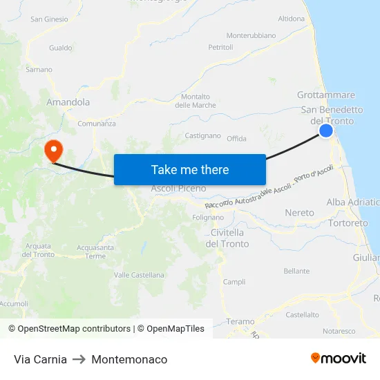 Carnia Street to Montemonaco map