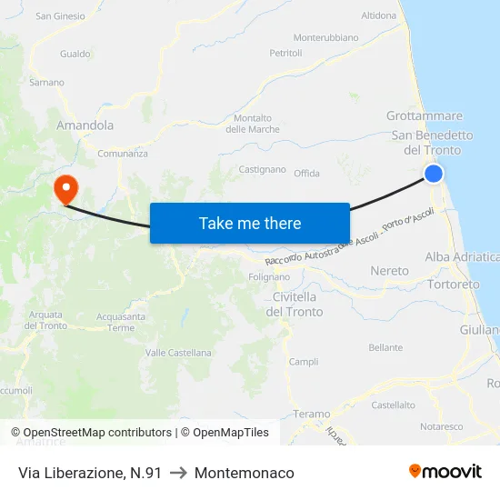 Via Liberazione, N.91 to Montemonaco map