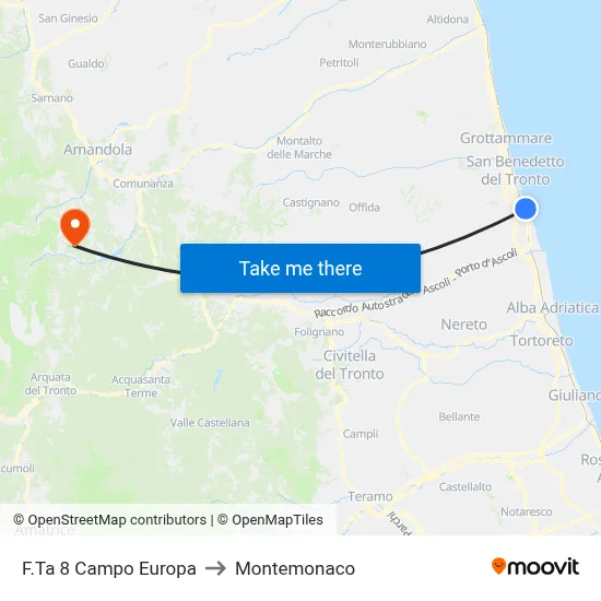Stop 8 Campo Europa to Montemonaco map