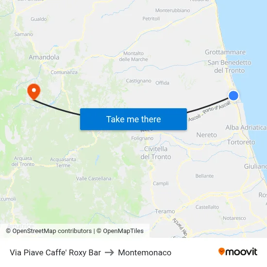 Piave Street Roxy Bar Cafe to Montemonaco map