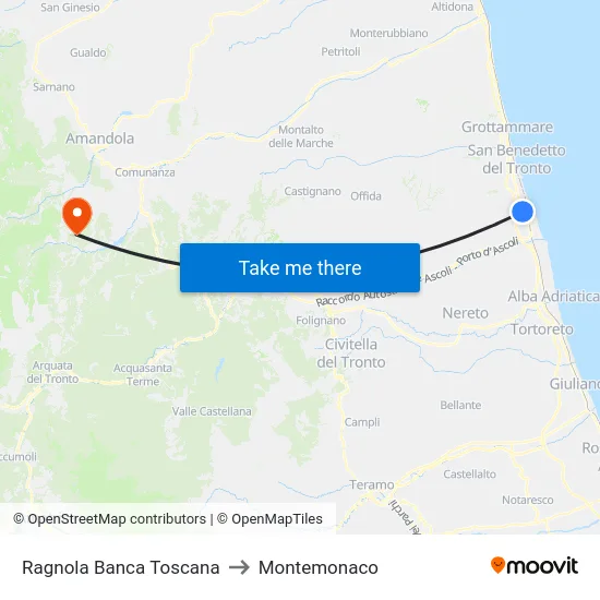 Ragnola Banca Toscana to Montemonaco map