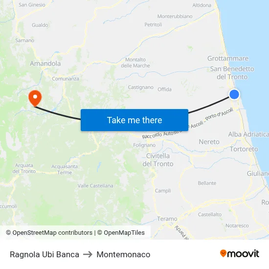 Ragnola UBI Bank to Montemonaco map