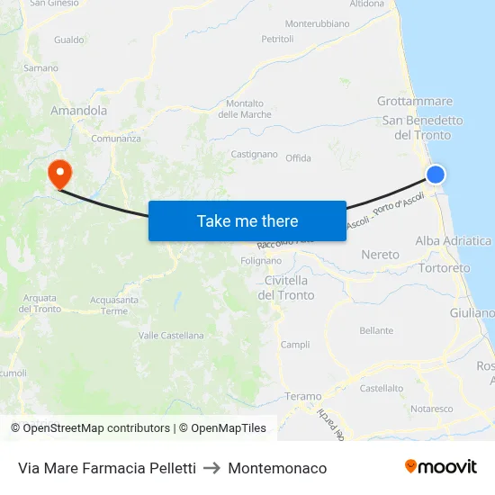 Via Mare Pelletti Pharmacy to Montemonaco map
