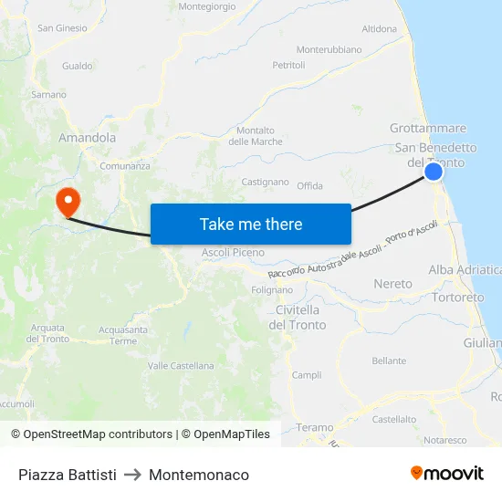 Battisti Square to Montemonaco map