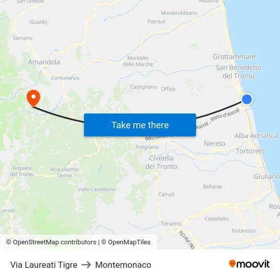 Via Laureati Tigre to Montemonaco map