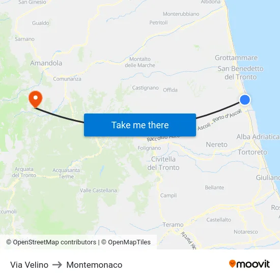 Via Velino to Montemonaco map