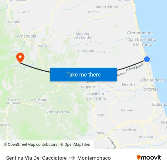 Sentina-Hunter's Road to Montemonaco map