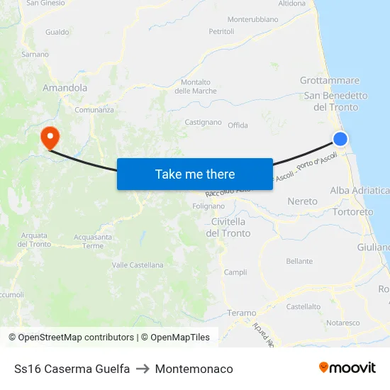 State Road 16 - Guelfa Barracks to Montemonaco map