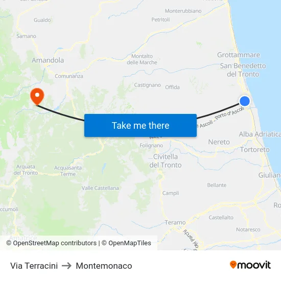 Via Terracini to Montemonaco map