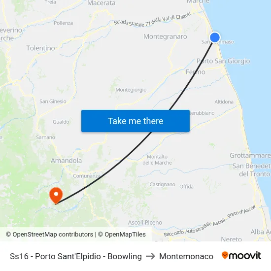 Highway 16 - Porto Sant'Elpidio - Bowling to Montemonaco map