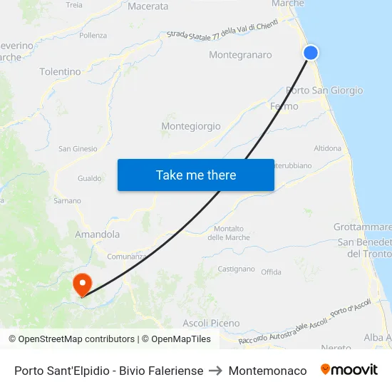 Porto Sant'Elpidio - Bivio Faleriense to Montemonaco map