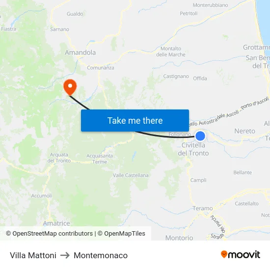 Villa Mattoni to Montemonaco map