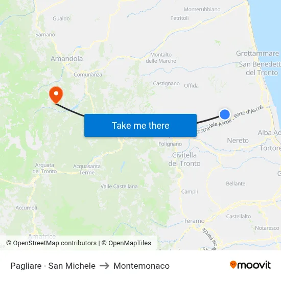 Pagliare - San Michele to Montemonaco map