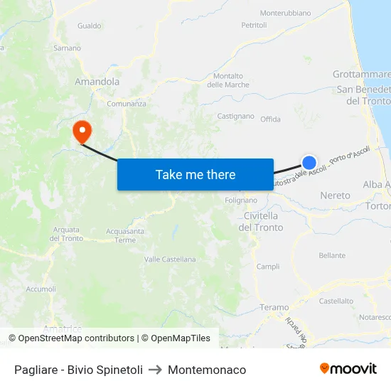 Pagliare - Spinetoli Junction to Montemonaco map