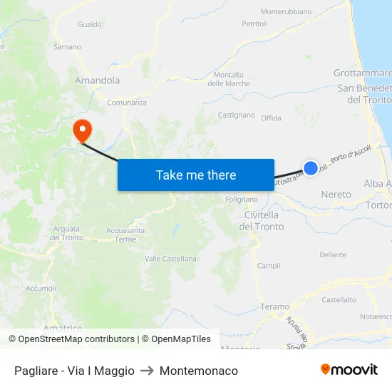 Pagliare - Via I Maggio to Montemonaco map