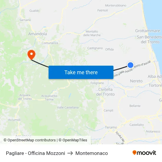 Pagliare - Mozzoni Workshop to Montemonaco map