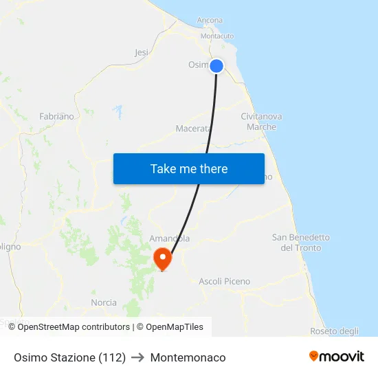 Osimo Stazione (112) to Montemonaco map