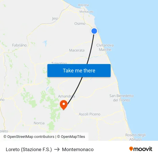 Loreto (Stazione F.S.) to Montemonaco map