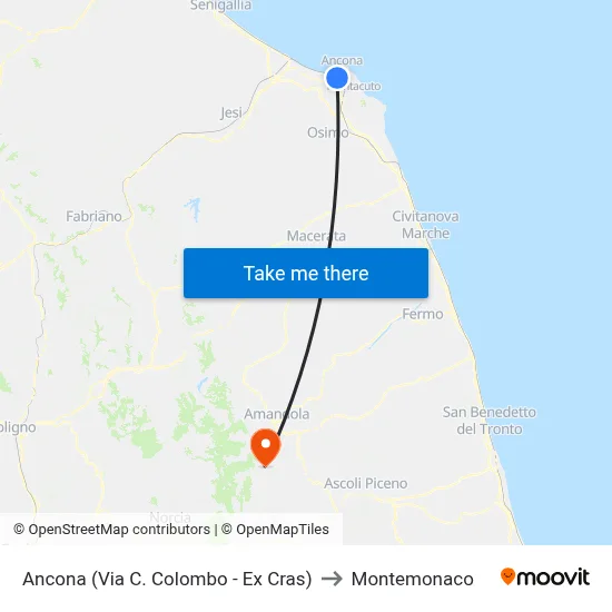 Ancona (Via C. Colombo - Ex Cras) to Montemonaco map