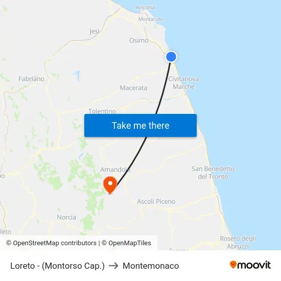Loreto - (Montorso Cap.) to Montemonaco map